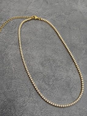 Gold Tennis Necklace with Clear Zircon Stones